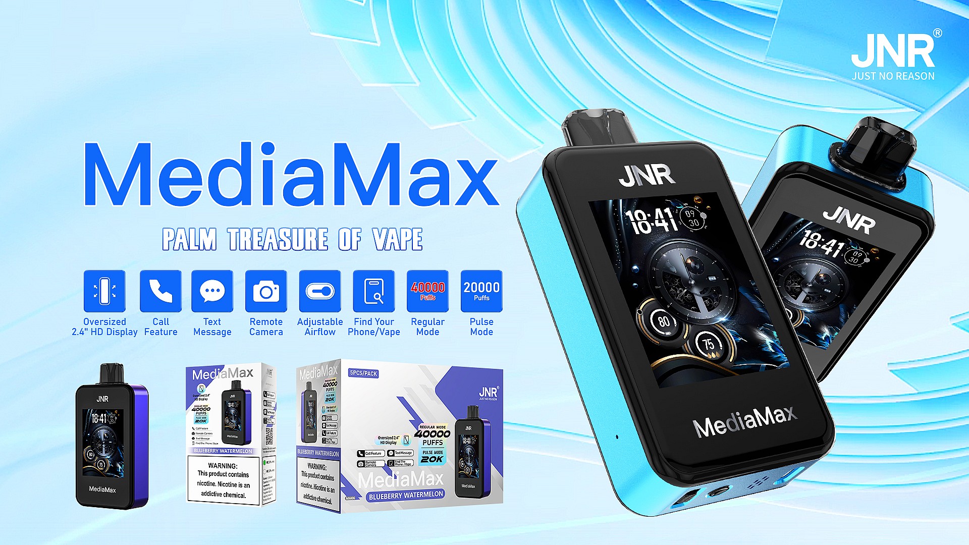 JNR® MediaMax Disposable Vape –40000 Puffs | Oversized HD Display & Smart Features