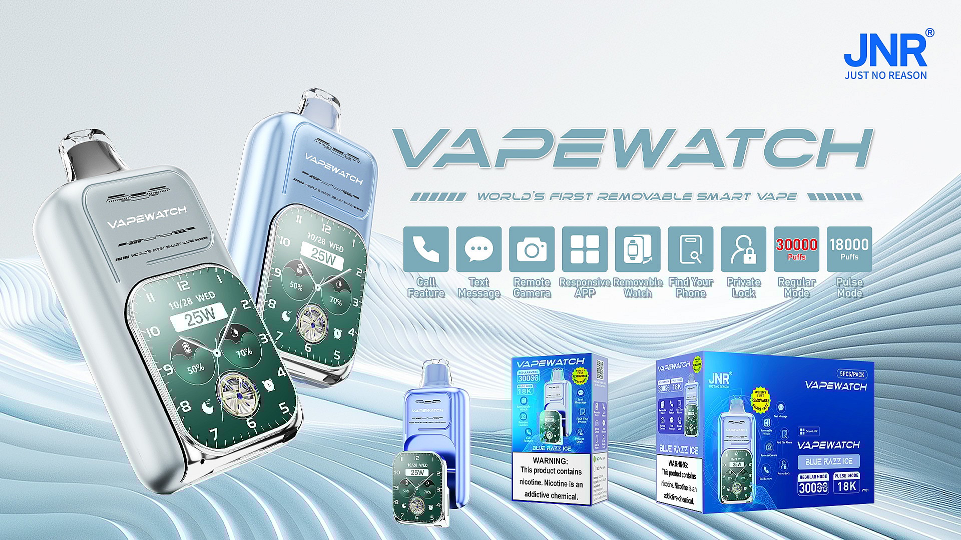 JNR® VapeWatch Disposable Vape –30000 Puffs |Responsive App & Removable Watch