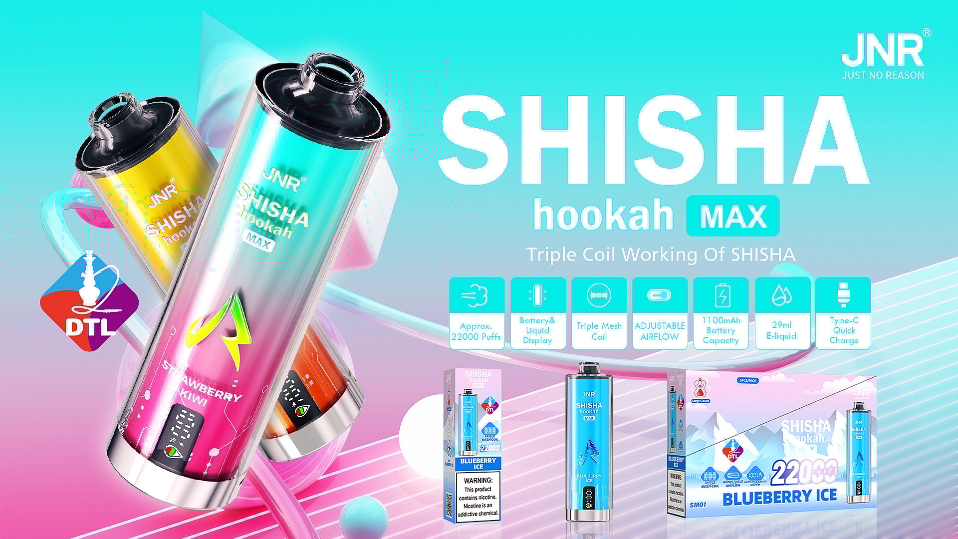 JNR® SHISHA hookah MAX Disposable Vape – Approx. 22000 Puffs | Triple Mesh Coils & Direct To Lung