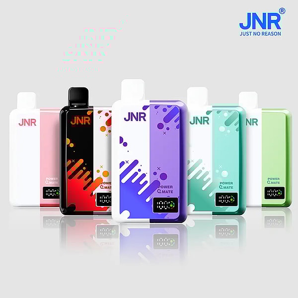 A collection of colorful portable devices labeled "JNR" with a modern design, featuring vibrant patterns and digital displays at the bottom.