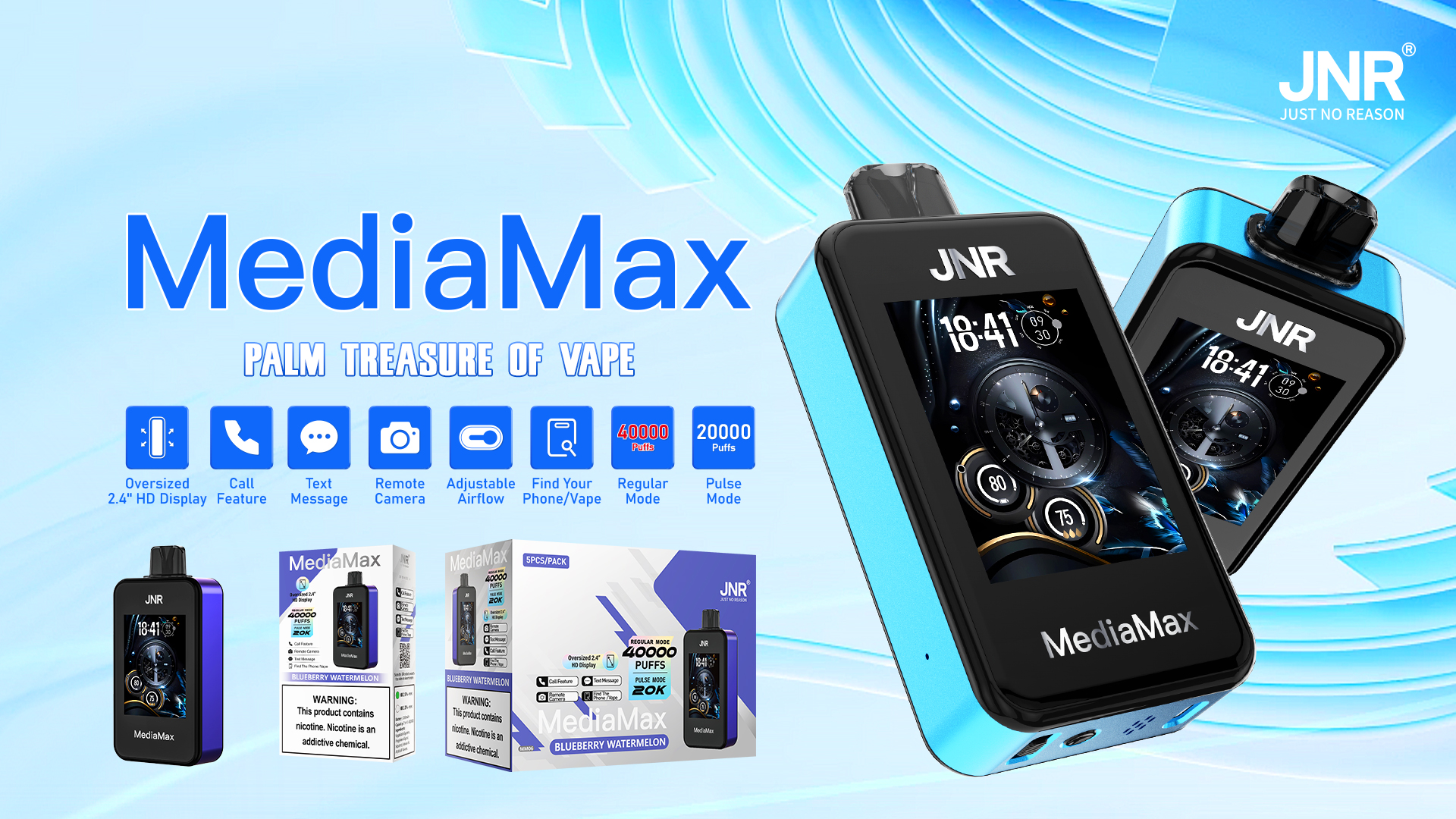 JNR® MediaMax Disposable Vape –40000 Puffs | Oversized HD Display & Smart Features